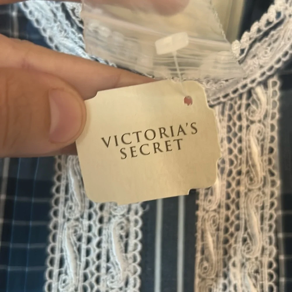 NWT Vintage Victoria's Secret Country Cottons Blue Plaid Nightgown Size L